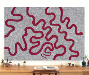 Aboriginal Artwork by Walter Jangala Brown, Warna Jukurrpa (Snake Dreaming), 182x122cm - ART ARK®