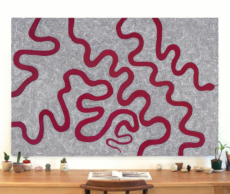 Aboriginal Artwork by Walter Jangala Brown, Warna Jukurrpa (Snake Dreaming), 182x122cm