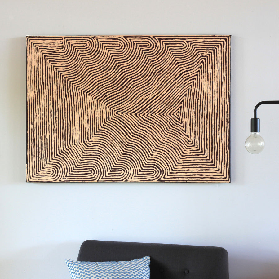 Aboriginal Artwork by Walter Jangala Brown, Tingari Cycle, 107x76cm
