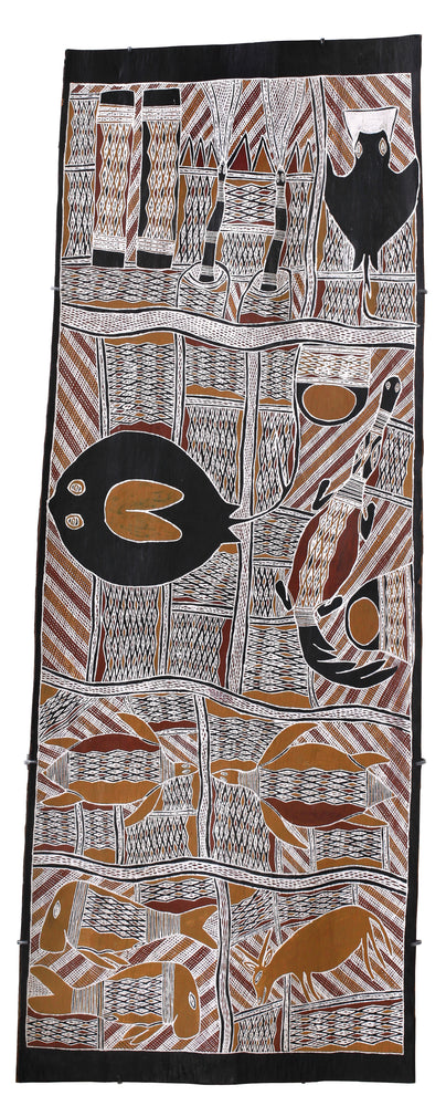 Aboriginal Artwork by Wanapati Yunupiŋu, Gumatj, 157x58cm Bark