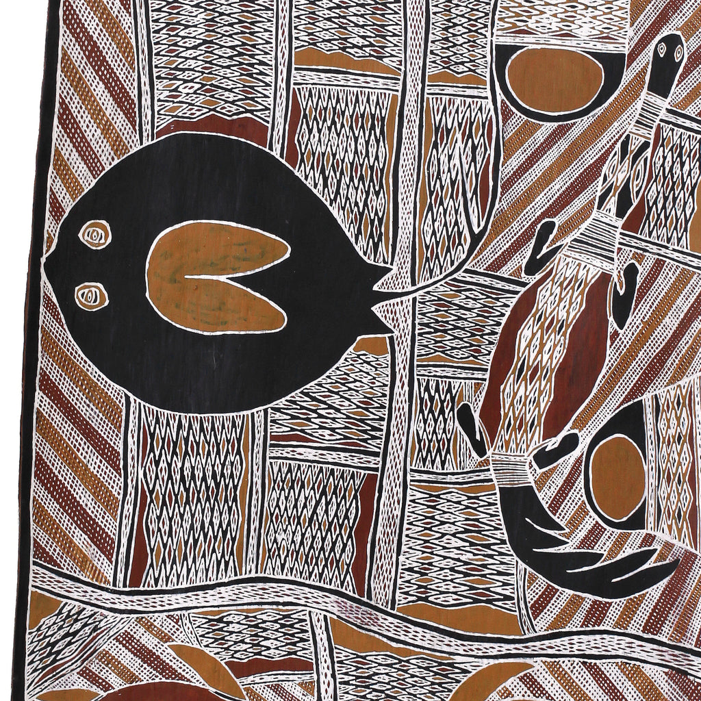 Aboriginal Artwork by Wanapati Yunupiŋu, Gumatj, 157x58cm Bark