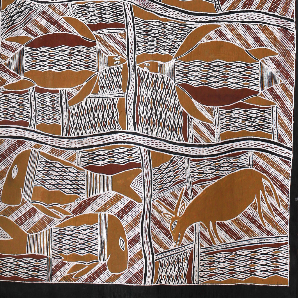Aboriginal Artwork by Wanapati Yunupiŋu, Gumatj, 157x58cm Bark