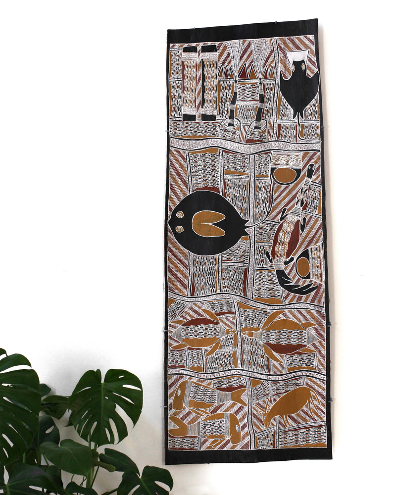 Aboriginal Artwork by Wanapati Yunupiŋu, Gumatj, 157x58cm Bark