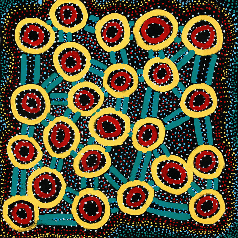Aboriginal Artwork by Watson Jangala Robertson, Ngapa Jukurrpa (Water Dreaming) - Puyurru, 76x76cm