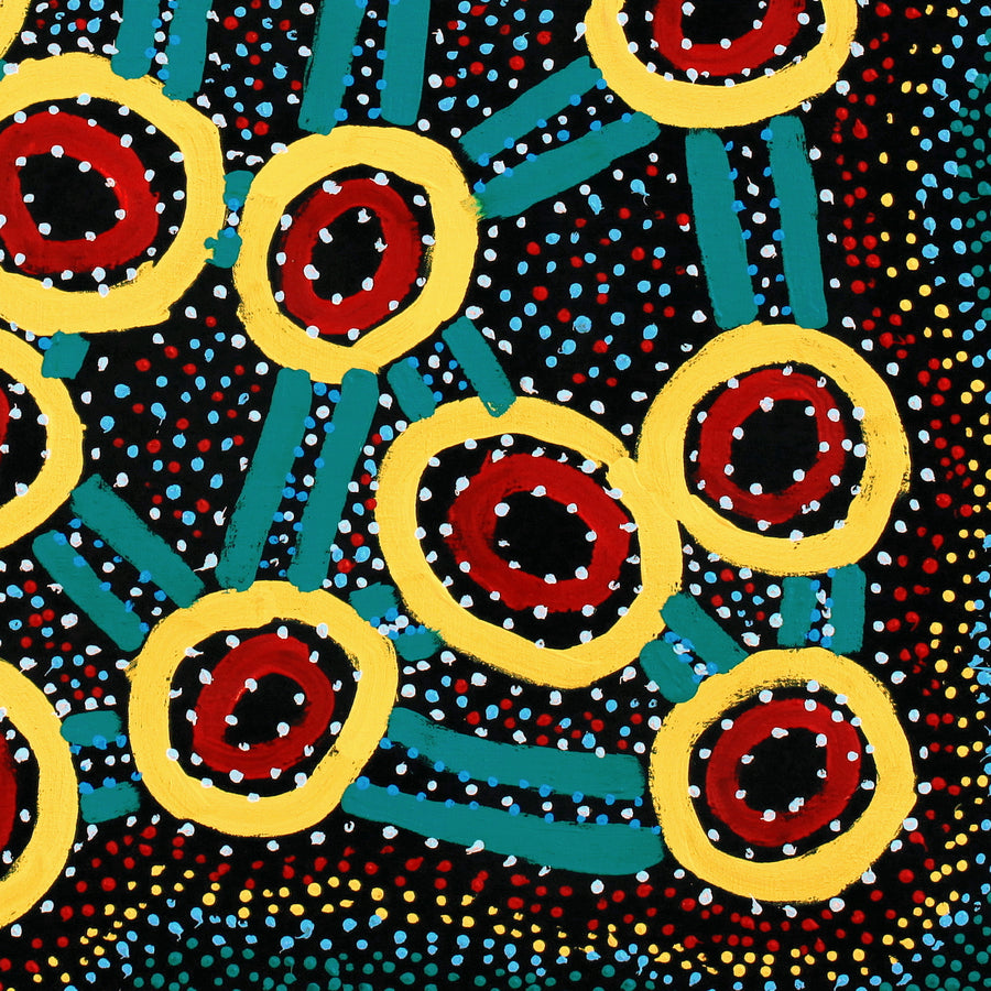 Aboriginal Artwork by Watson Jangala Robertson, Ngapa Jukurrpa (Water Dreaming) - Puyurru, 76x76cm