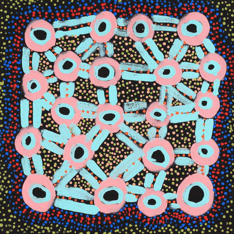 Aboriginal Artwork by Watson Jangala Robertson, Ngapa Jukurrpa (Water Dreaming) - Puyurru, 46x46cm