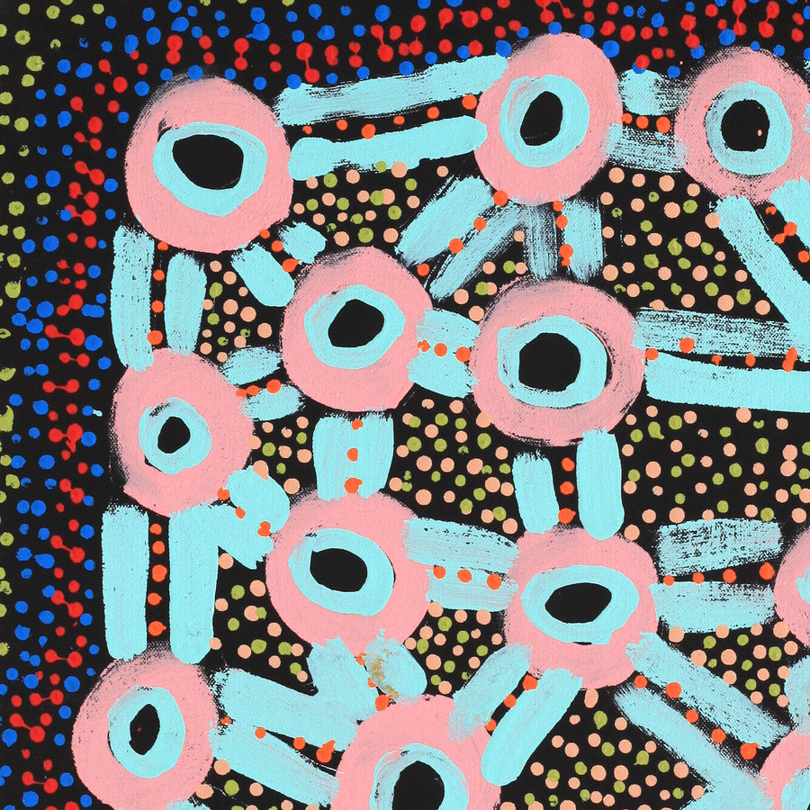 Aboriginal Artwork by Watson Jangala Robertson, Ngapa Jukurrpa (Water Dreaming) - Puyurru, 46x46cm