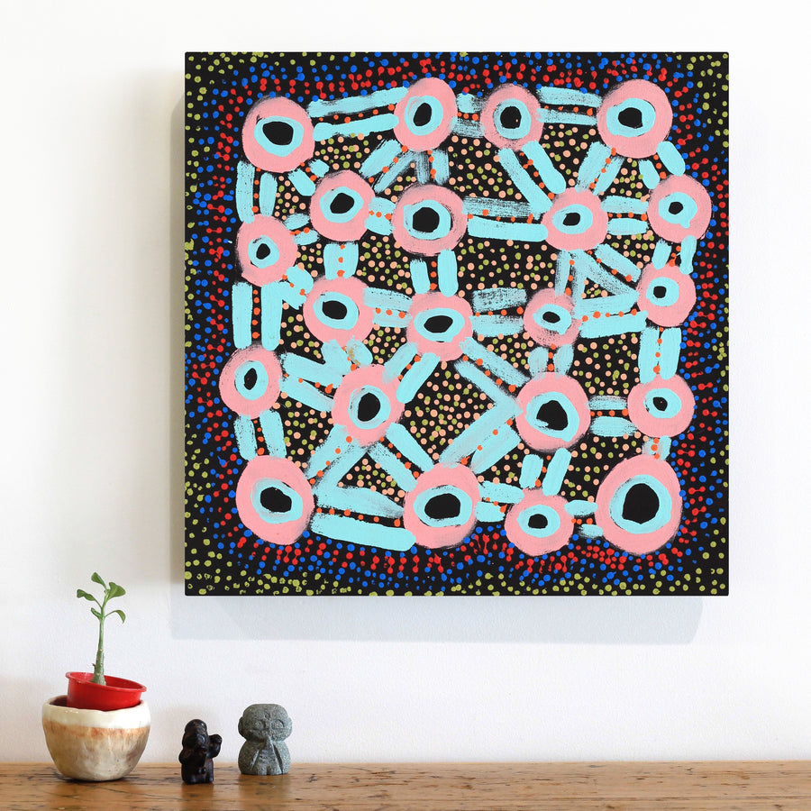 Aboriginal Artwork by Watson Jangala Robertson, Ngapa Jukurrpa (Water Dreaming) - Puyurru, 46x46cm