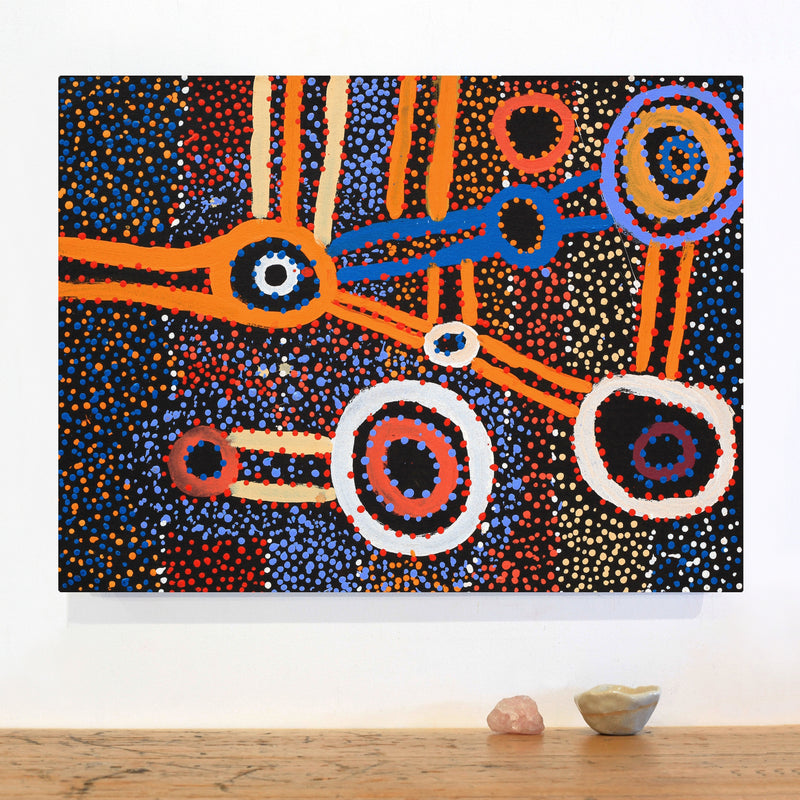 Aboriginal Artwork by Watson Jangala Robertson, Watiya-warnu Jukurrpa (Seed Dreaming), 61x46cm