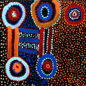 Aboriginal Artwork by Watson Jangala Robertson, Ngapa Jukurrpa (Water Dreaming) - Puyurru, 30x30cm - ART ARK®