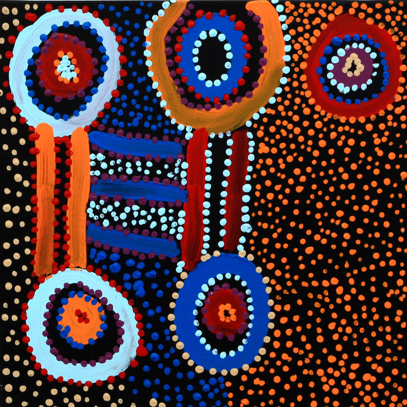 Aboriginal Artwork by Watson Jangala Robertson, Ngapa Jukurrpa (Water Dreaming) - Puyurru, 30x30cm