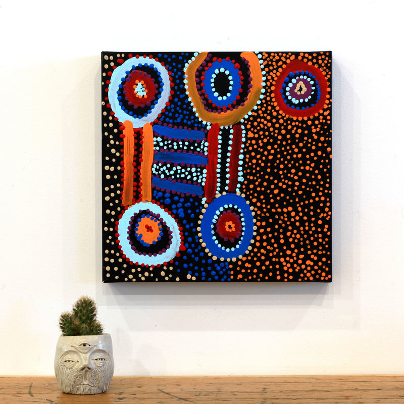 Aboriginal Artwork by Watson Jangala Robertson, Ngapa Jukurrpa (Water Dreaming) - Puyurru, 30x30cm