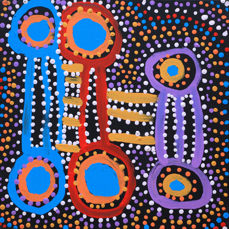 Aboriginal Artwork by Watson Jangala Robertson, Ngapa Jukurrpa (Water Dreaming) - Puyurru, 30x30cm