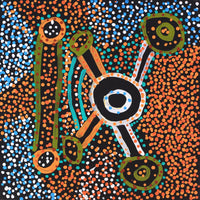 Aboriginal Artwork by Watson Jangala Robertson, Ngapa Jukurrpa (Water Dreaming) - Puyurru, 30x30cm