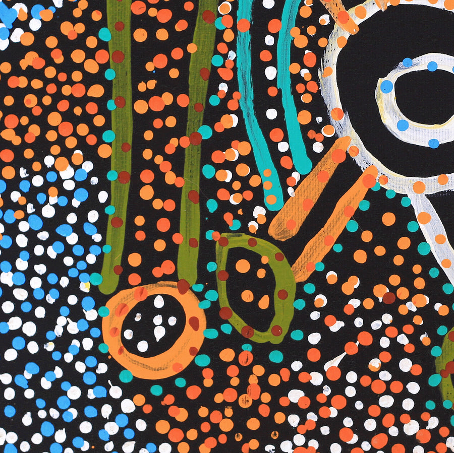 Aboriginal Artwork by Watson Jangala Robertson, Ngapa Jukurrpa (Water Dreaming) - Puyurru, 30x30cm