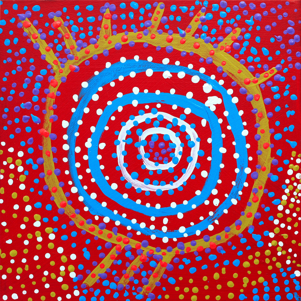 Aboriginal Art by Watson Jangala Robertson, Ngapa Jukurrpa (Water Dreaming) - Puyurru, 30x30cm - ART ARK®