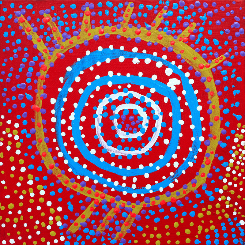 Aboriginal Artwork by Watson Jangala Robertson, Ngapa Jukurrpa (Water Dreaming) - Puyurru, 30x30cm