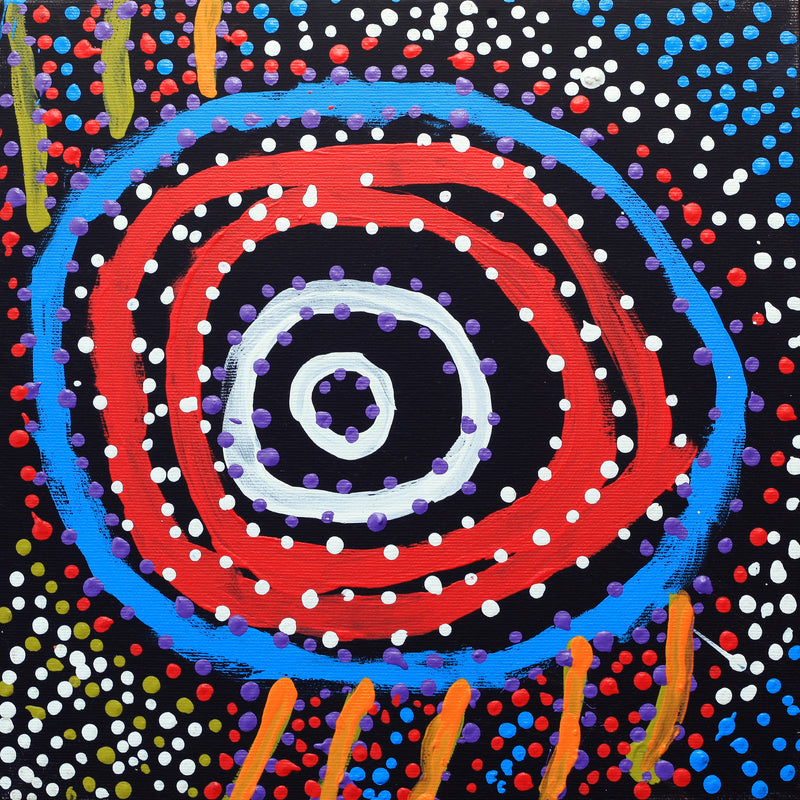 Aboriginal Artwork by Watson Jangala Robertson, Ngapa Jukurrpa (Water Dreaming) - Puyurru, 30x30cm
