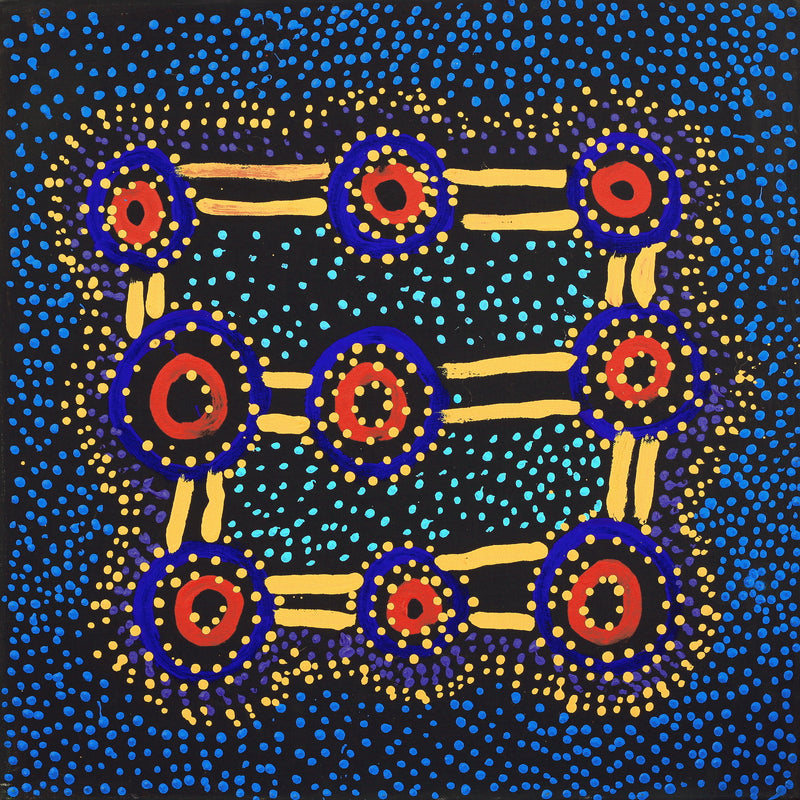 Aboriginal Artwork by Watson Jangala Robertson, Ngapa Jukurrpa (Water Dreaming) - Puyurru, 46x46cm
