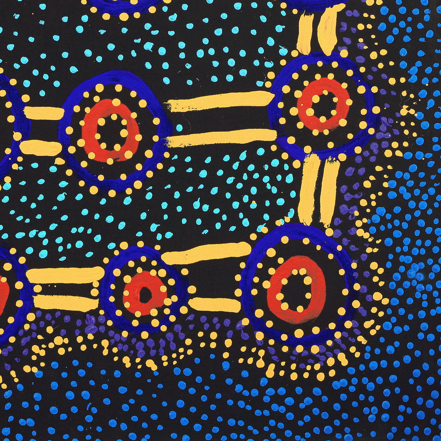 Aboriginal Artwork by Watson Jangala Robertson, Ngapa Jukurrpa (Water Dreaming) - Puyurru, 46x46cm