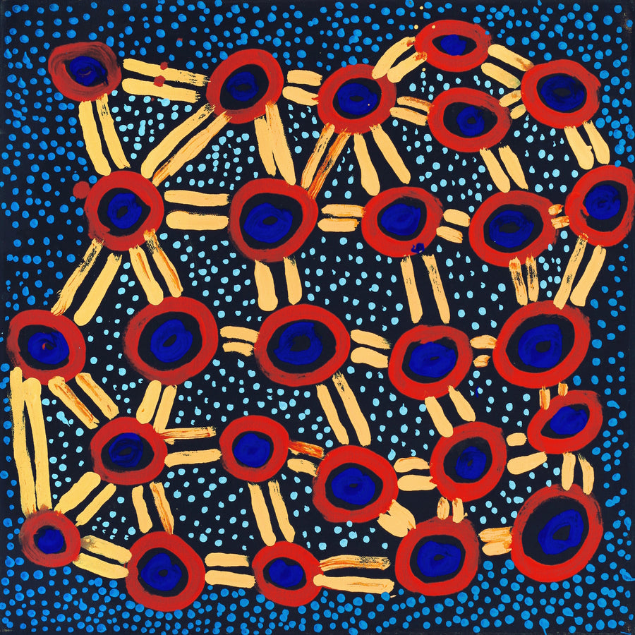 Aboriginal Artwork by Watson Jangala Robertson, Ngapa Jukurrpa (Water Dreaming) - Puyurru, 46x46cm