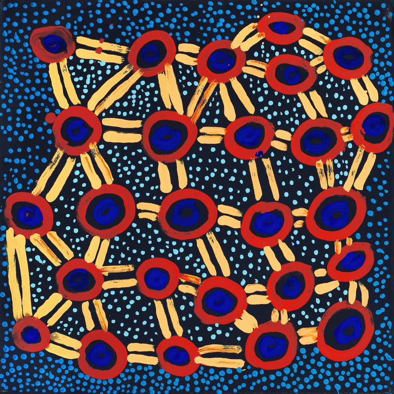 Aboriginal Artwork by Watson Jangala Robertson, Ngapa Jukurrpa (Water Dreaming) - Puyurru, 46x46cm