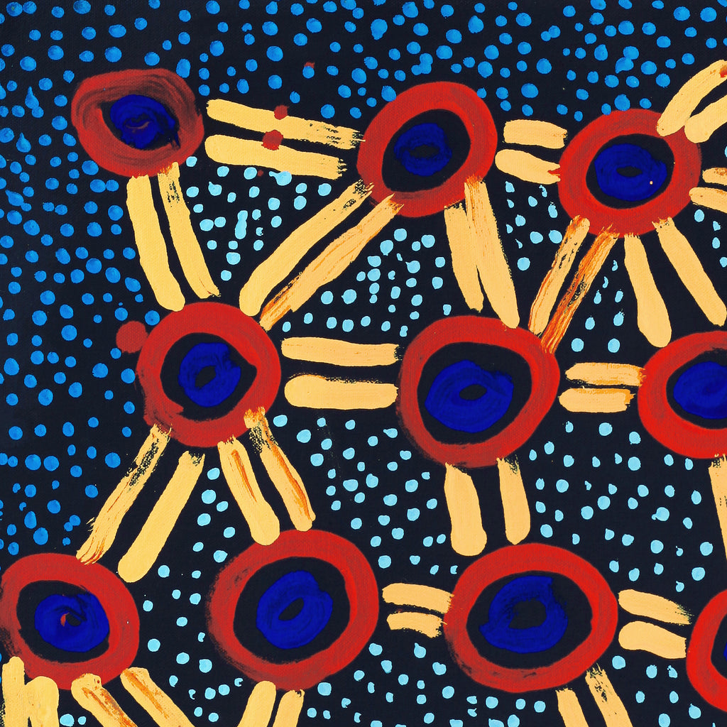 Aboriginal Artwork by Watson Jangala Robertson, Ngapa Jukurrpa (Water Dreaming) - Puyurru, 46x46cm
