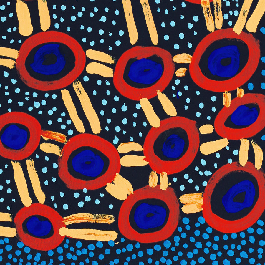 Aboriginal Artwork by Watson Jangala Robertson, Ngapa Jukurrpa (Water Dreaming) - Puyurru, 46x46cm
