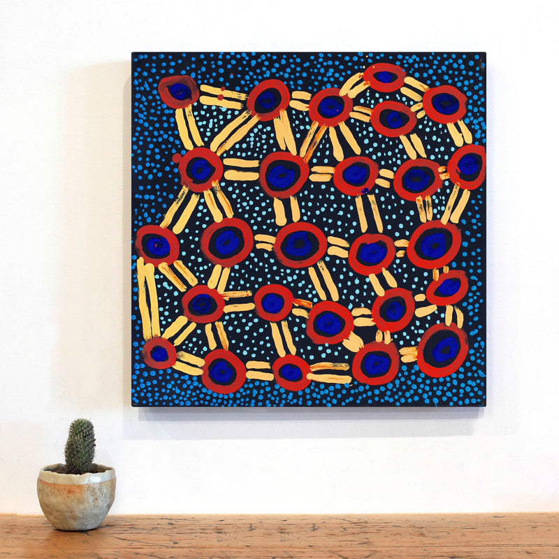 Aboriginal Artwork by Watson Jangala Robertson, Ngapa Jukurrpa (Water Dreaming) - Puyurru, 46x46cm