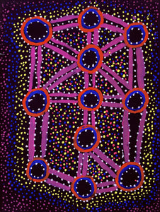 Aboriginal Artwork by Watson Jangala Robertson, Ngapa Jukurrpa (Water Dreaming) - Puyurru, 61x46cm - ART ARK®