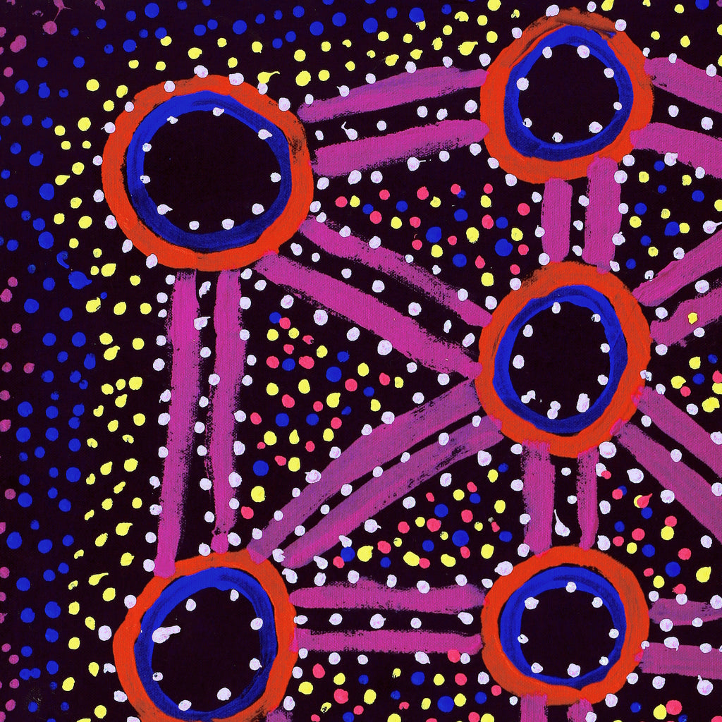 Aboriginal Art by Watson Jangala Robertson, Ngapa Jukurrpa (Water Dreaming) - Puyurru, 61x46cm - ART ARK®