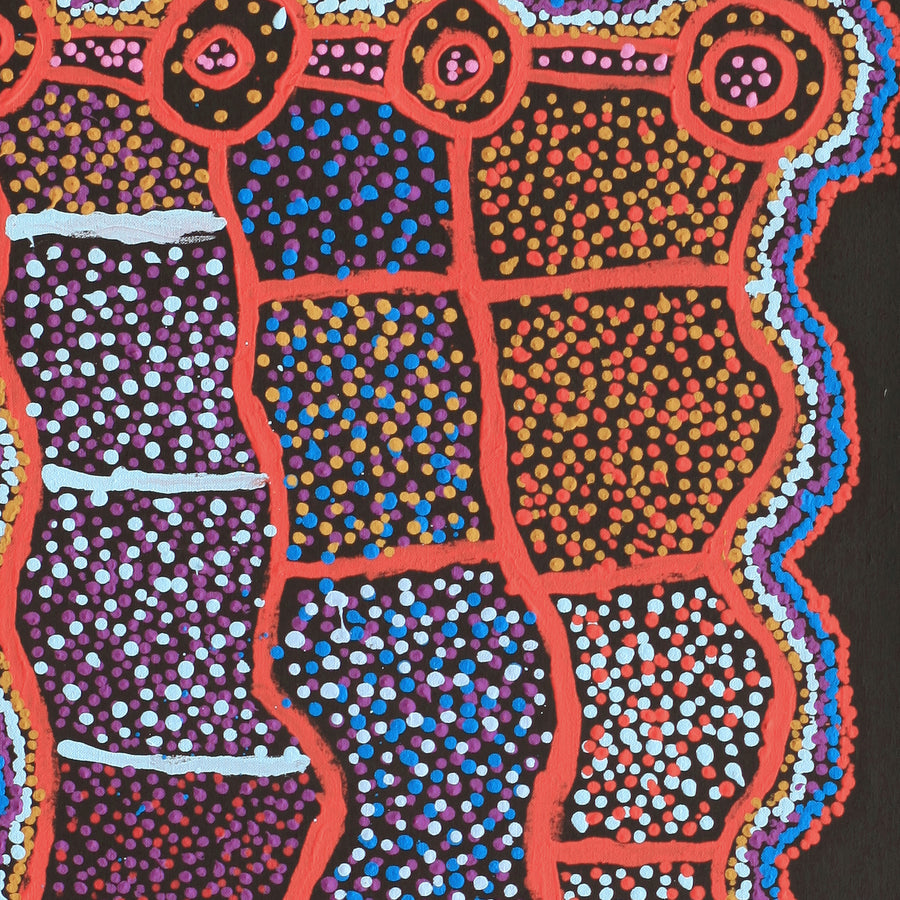 Aboriginal Artwork by Watson Jangala Robertson, Ngapa Jukurrpa (Water Dreaming) - Puyurru, 91x46cm