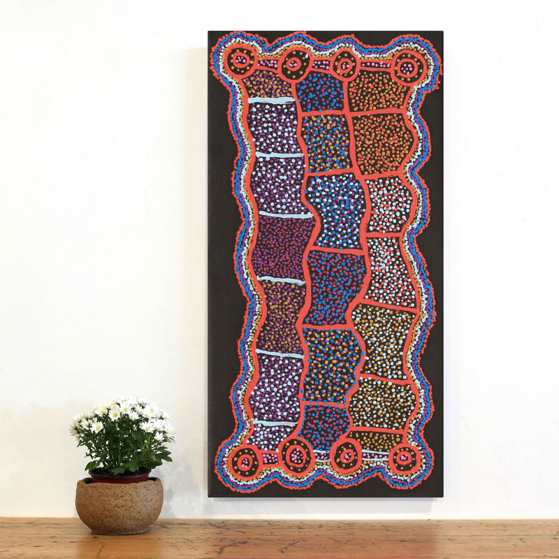Aboriginal Artwork by Watson Jangala Robertson, Ngapa Jukurrpa (Water Dreaming) - Puyurru, 91x46cm