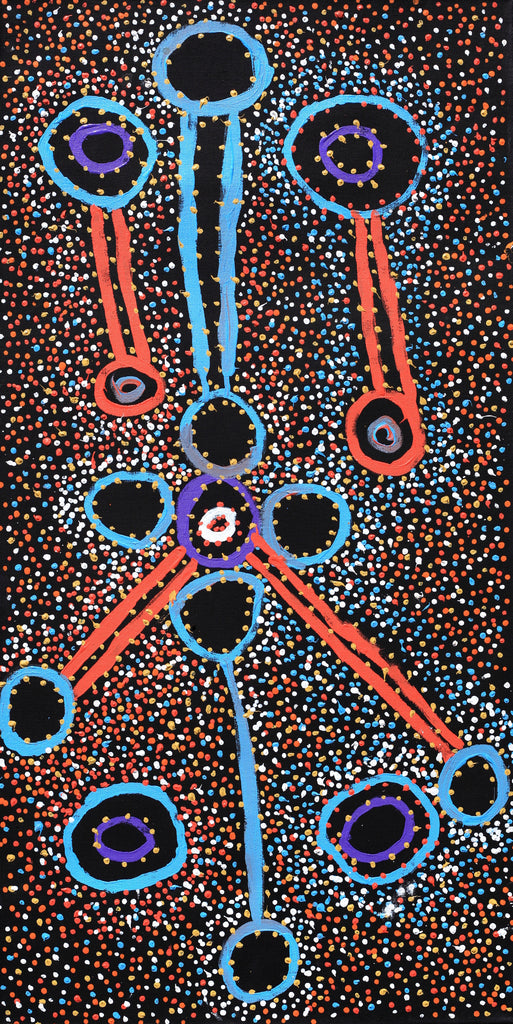 Aboriginal Artwork by Watson Jangala Robertson, Ngapa Jukurrpa (Water Dreaming) - Puyurru, 91x46cm