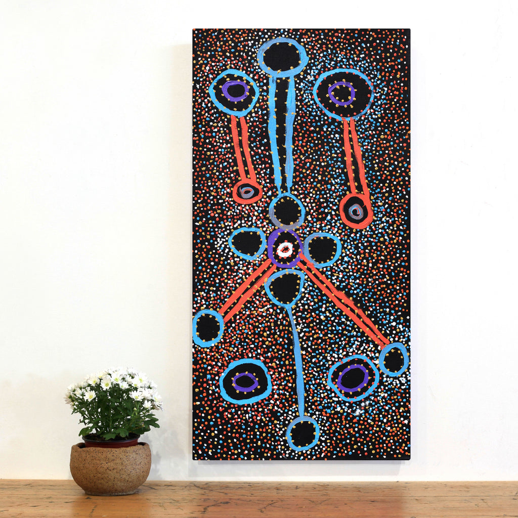 Aboriginal Artwork by Watson Jangala Robertson, Ngapa Jukurrpa (Water Dreaming) - Puyurru, 91x46cm - ART ARK®