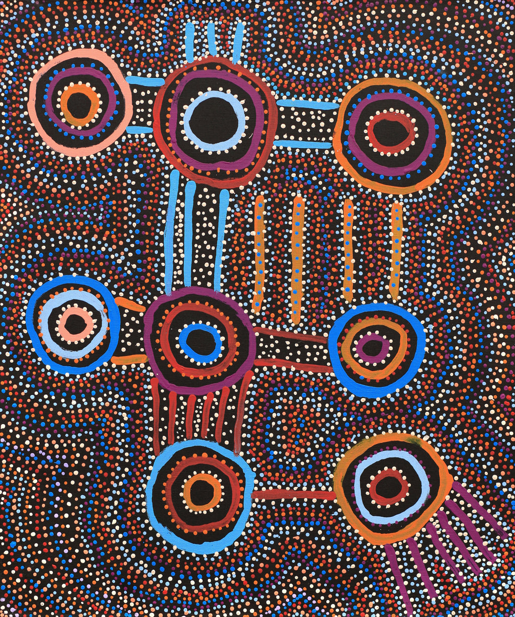 Aboriginal Artwork by Watson Jangala Robertson, Ngapa Jukurrpa (Water Dreaming) - Puyurru, 91x76cm