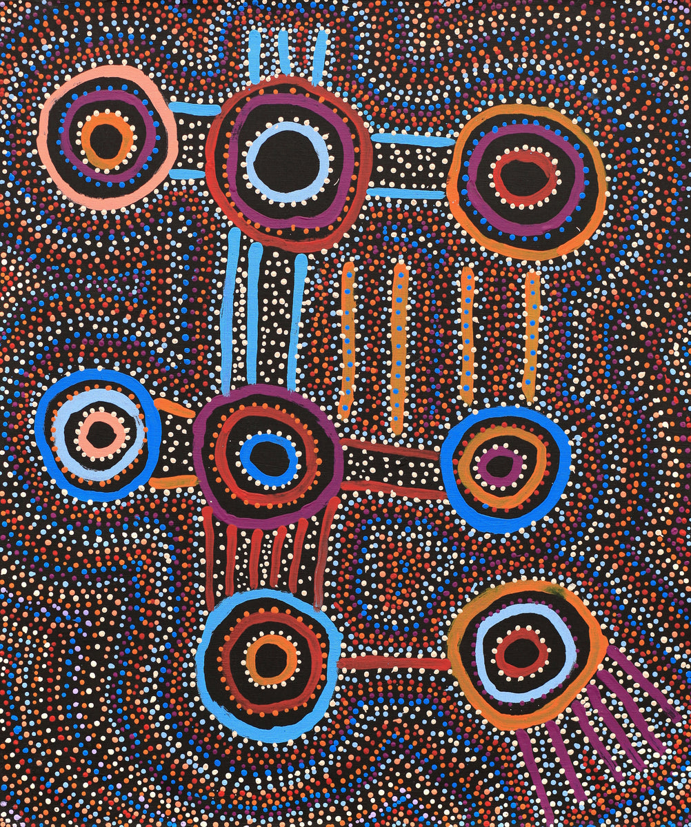 Aboriginal Art by Watson Jangala Robertson, Ngapa Jukurrpa (Water Dreaming) - Puyurru, 91x76cm - ART ARK®