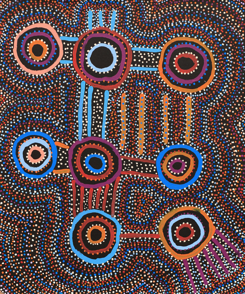 Aboriginal Artwork by Watson Jangala Robertson, Ngapa Jukurrpa (Water Dreaming) - Puyurru, 91x76cm