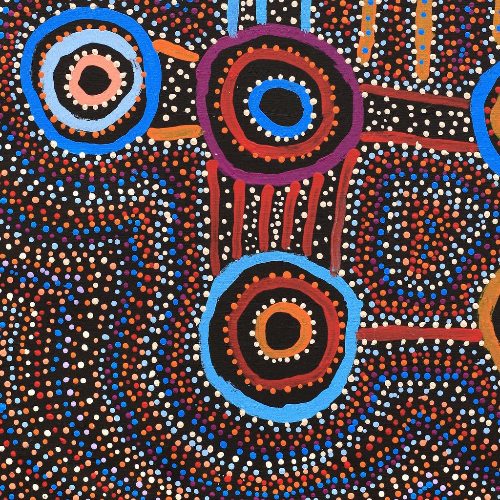 Aboriginal Artwork by Watson Jangala Robertson, Ngapa Jukurrpa (Water Dreaming) - Puyurru, 91x76cm