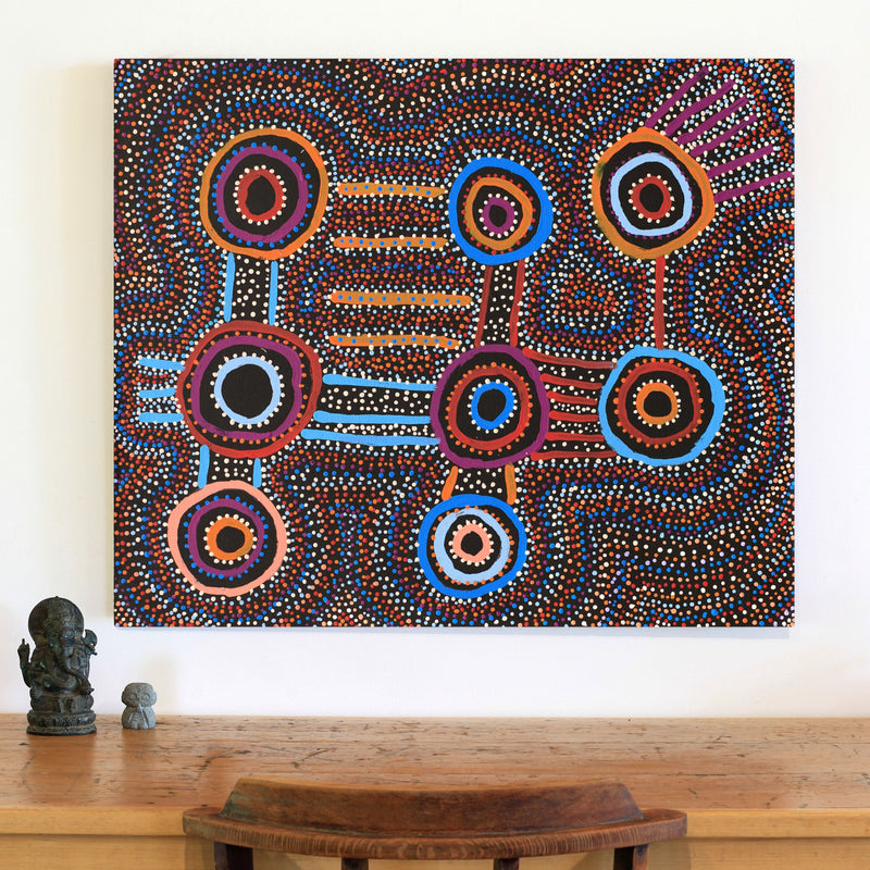Aboriginal Artwork by Watson Jangala Robertson, Ngapa Jukurrpa (Water Dreaming) - Puyurru, 91x76cm