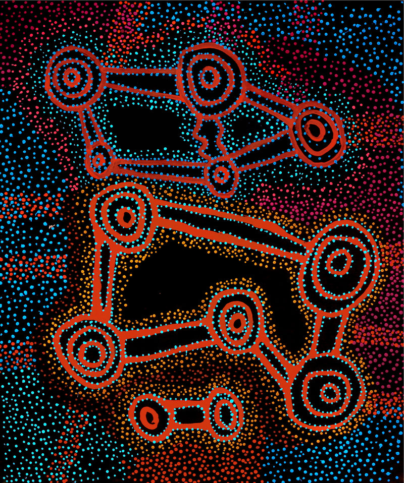 Aboriginal Artwork by Watson Jangala Robertson, Ngapa Jukurrpa (Water Dreaming) - Puyurru, 91x76cm