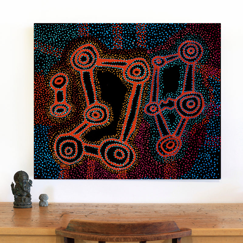 Aboriginal Artwork by Watson Jangala Robertson, Ngapa Jukurrpa (Water Dreaming) - Puyurru, 91x76cm