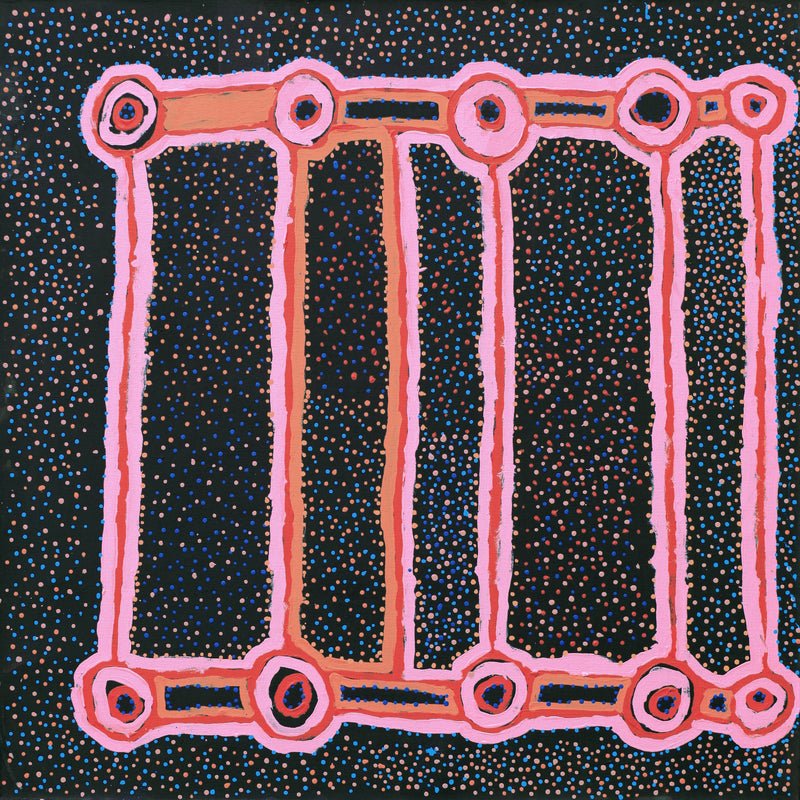 Aboriginal Artwork by Watson Jangala Robertson, Ngapa Jukurrpa (Water Dreaming) - Puyurru, 91x91cm
