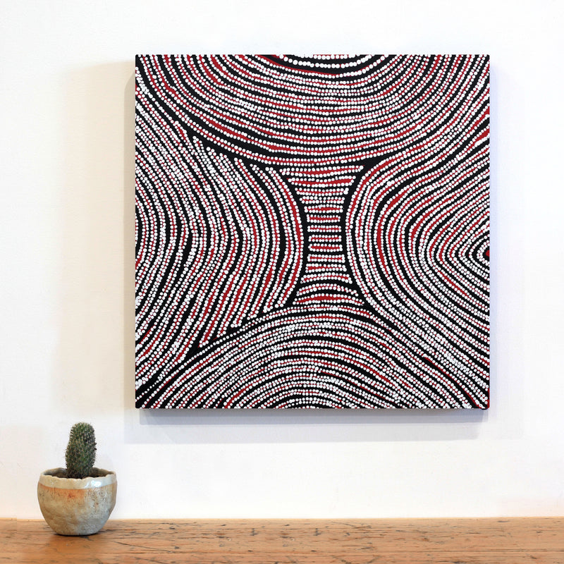Aboriginal Artwork by Wilma Napangardi Poulson, Ngalyipi Jukurrpa (Snake Vine Dreaming)- Purturlu, 46x46cm
