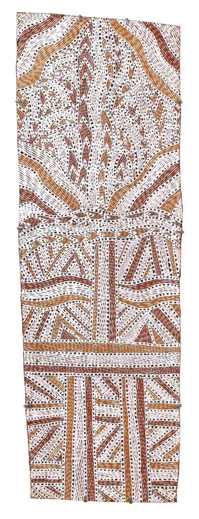 Aboriginal Artwork by Wukun Wanambi, Trial Bay, 112x38cm Bark