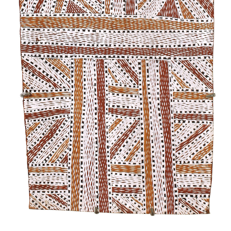 Aboriginal Artwork by Wukun Wanambi, Trial Bay, 112x38cm Bark