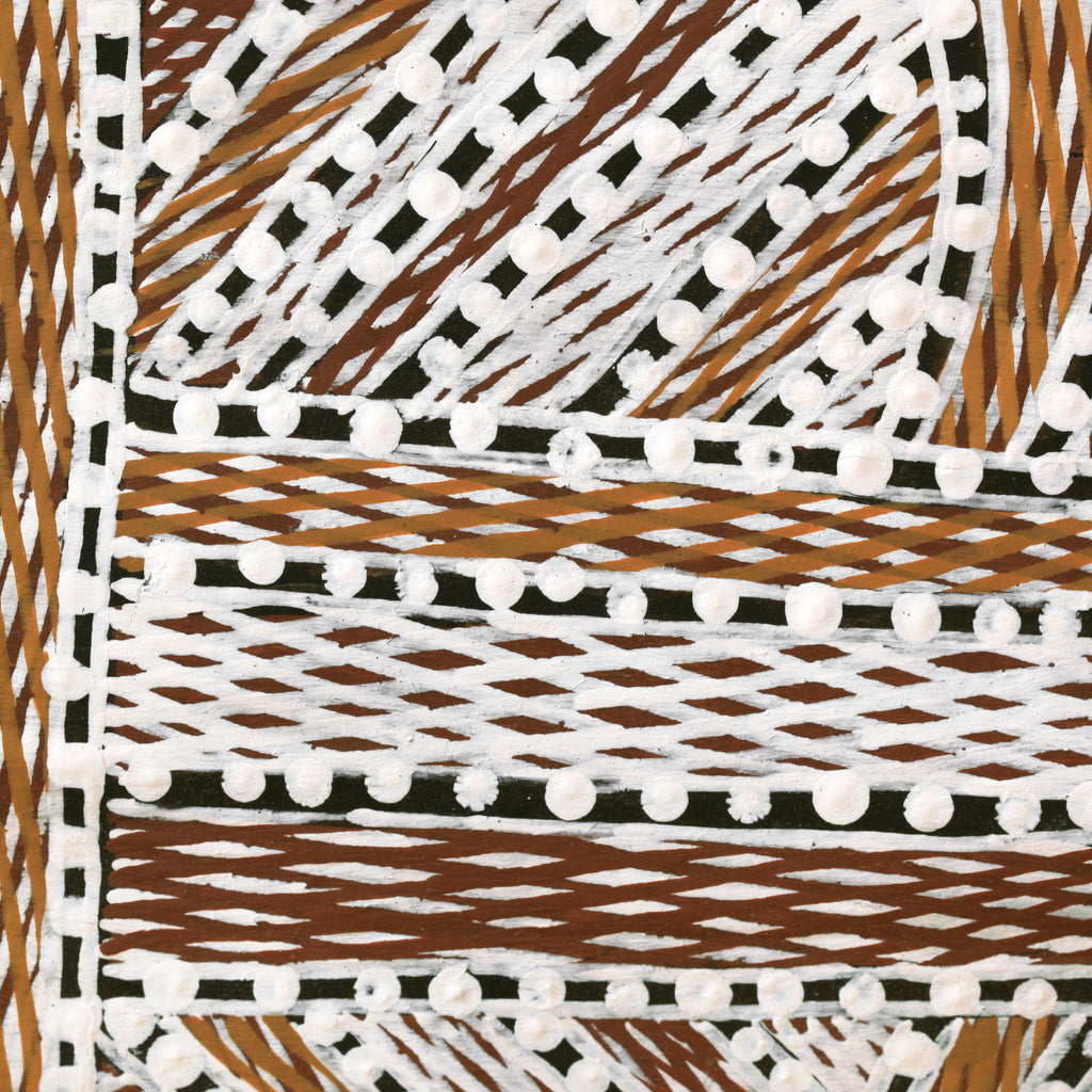 Aboriginal Artwork by Wukun Wanambi, Trial Bay, 112x38cm Bark