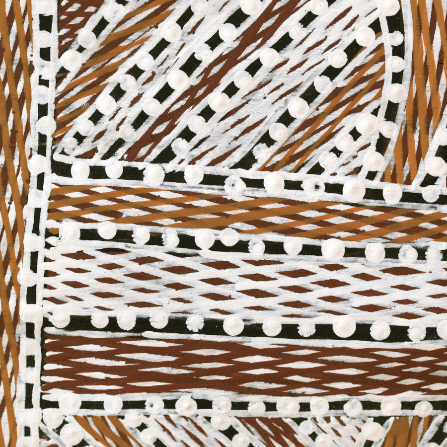 Aboriginal Artwork by Wukun Wanambi, Trial Bay, 112x38cm Bark