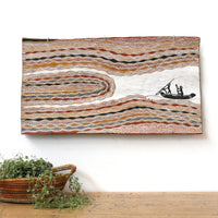 Aboriginal Artwork by Wulu Marawili Mikariny Muluminya, Yathikpa, 78x42cm Bark