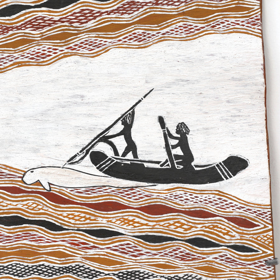 Aboriginal Artwork by Wulu Marawili Mikariny Muluminya, Yathikpa, 78x42cm Bark